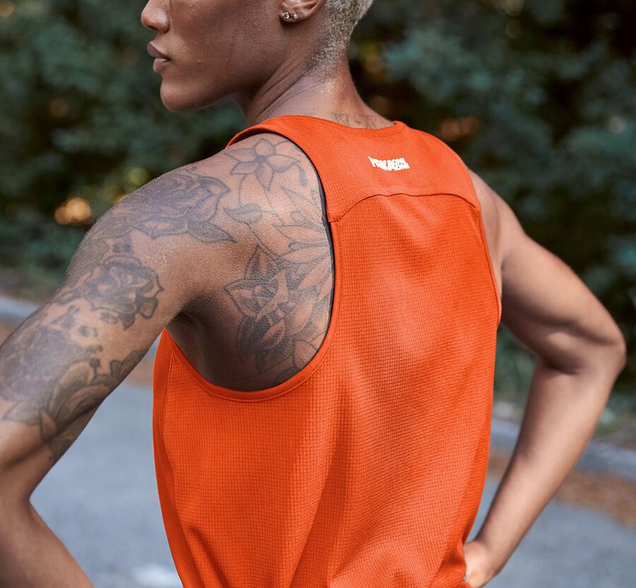 Hoka One One Performance Tank Top Dam - Orange - YNDZH-8754